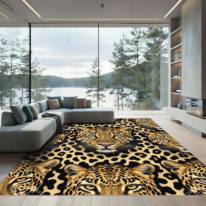 Majestic Leopard Black Gold Spots Rug