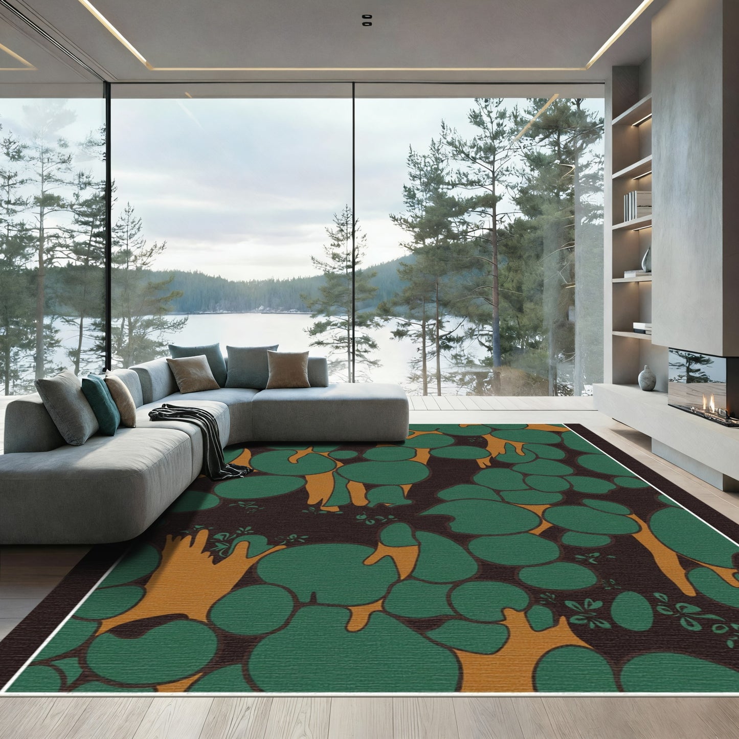 Deep Forest Organic Abstract Shapes Rug