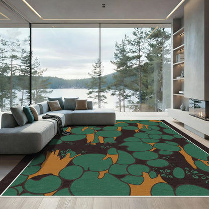 Deep Forest Organic Abstract Shapes Rug