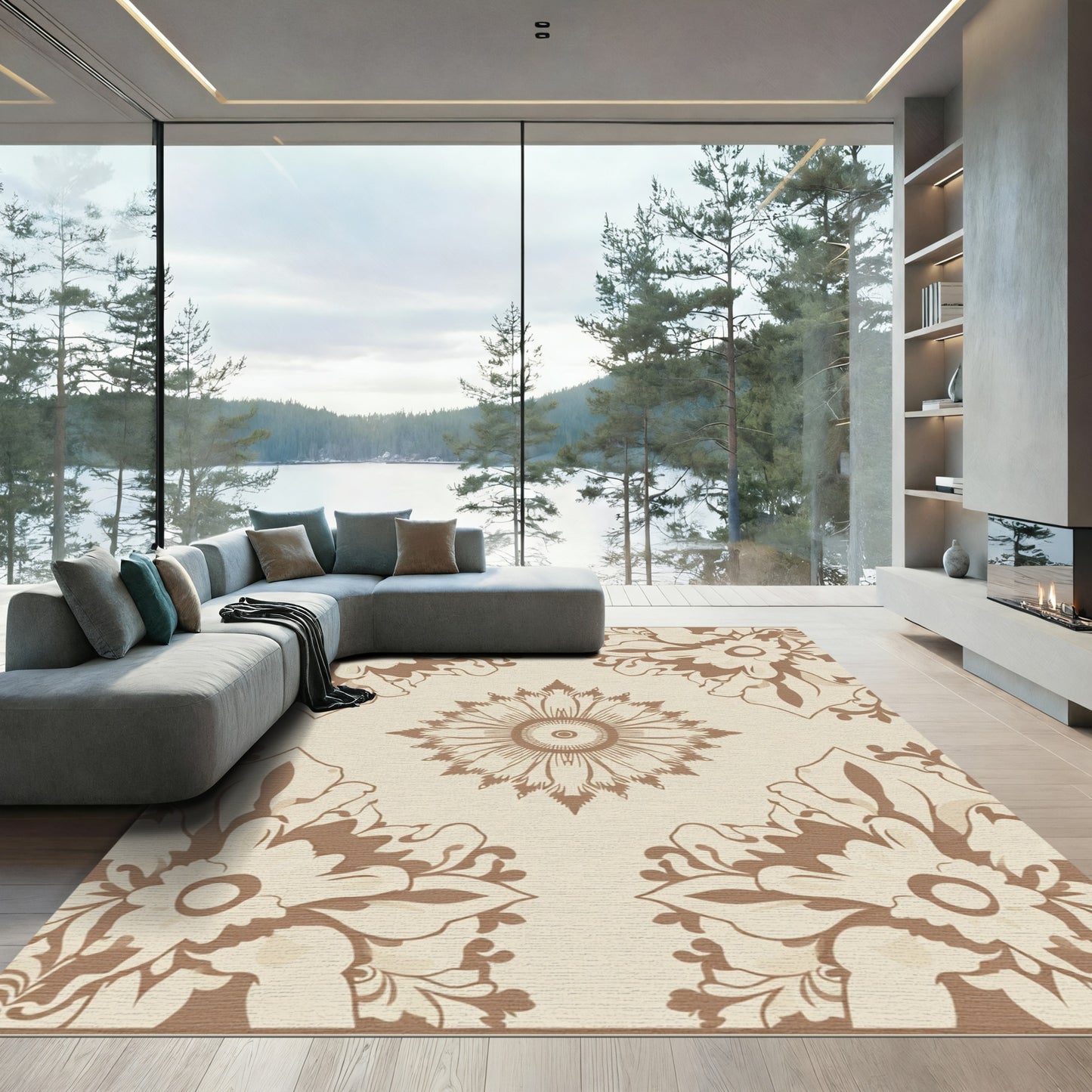 Earthy Brown Floral Medallion Rug