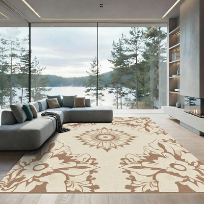 Earthy Brown Floral Medallion Rug