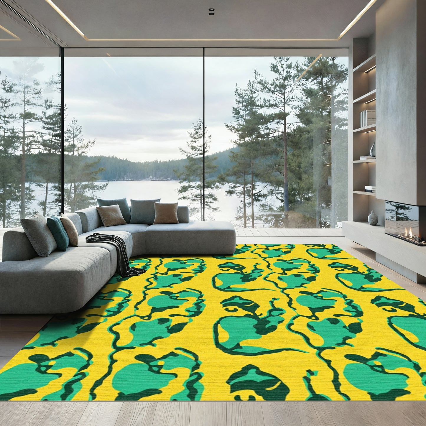 Yellow Green Abstract Human Face Rug
