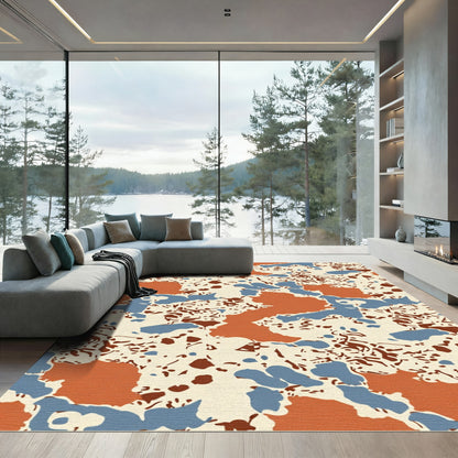 Terracotta Blue Abstract Organic Shapes Rug