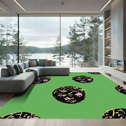Black Pink Gold Polka Dot Abstract Rug