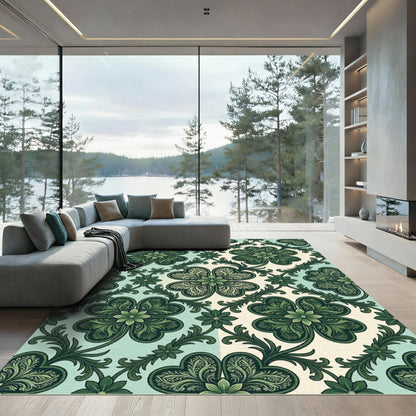 Emerald Green Clover Foliage Arrangement Rug