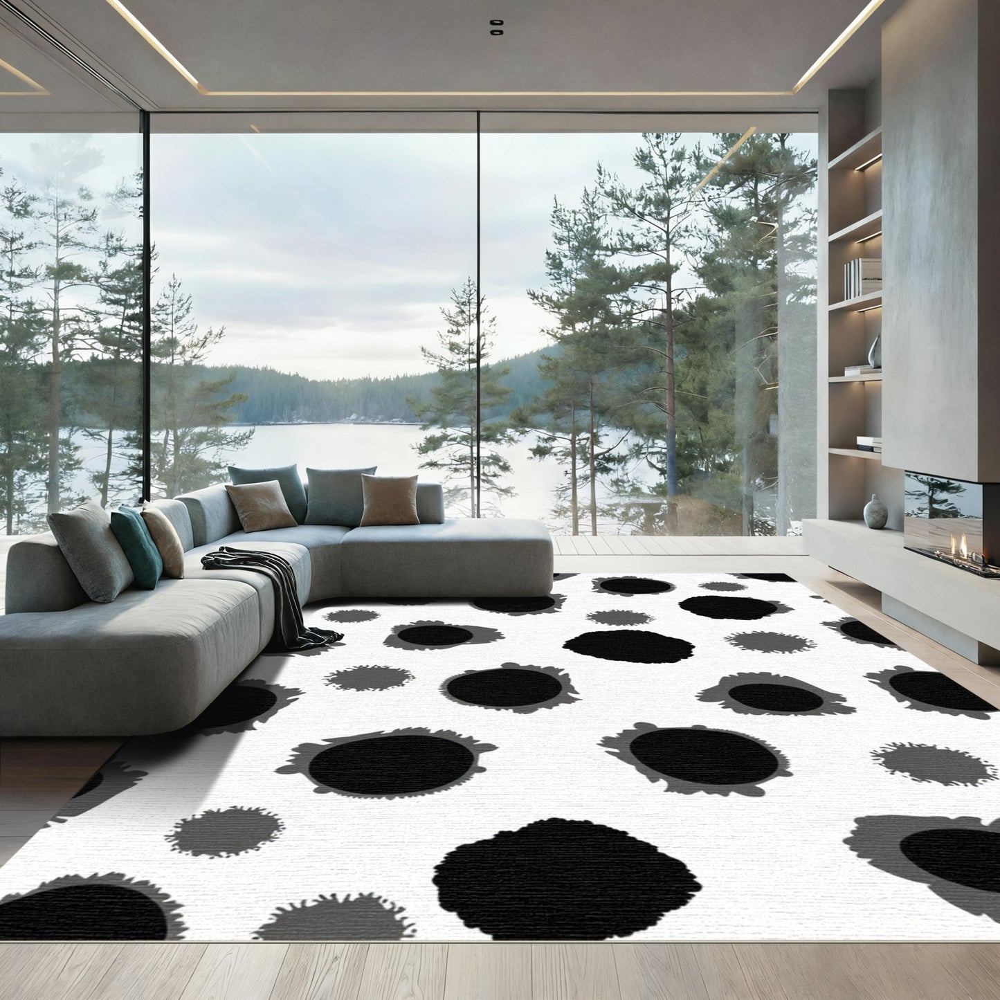 Monochromatic Speckled Abstract Circles Rug