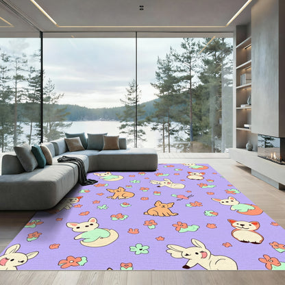 Cute Puppy Lavender Floral Scatter Rug