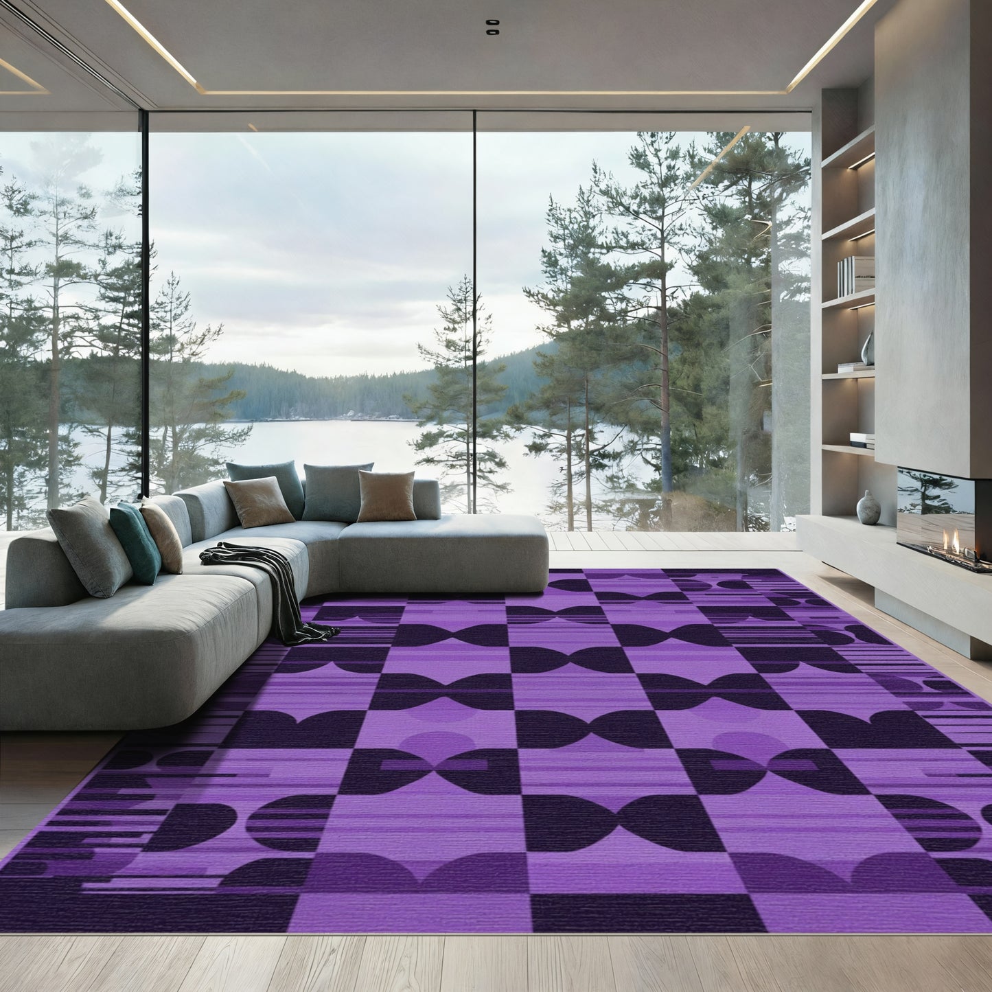 Amethyst Geometric Abstract Checkerboard Rug