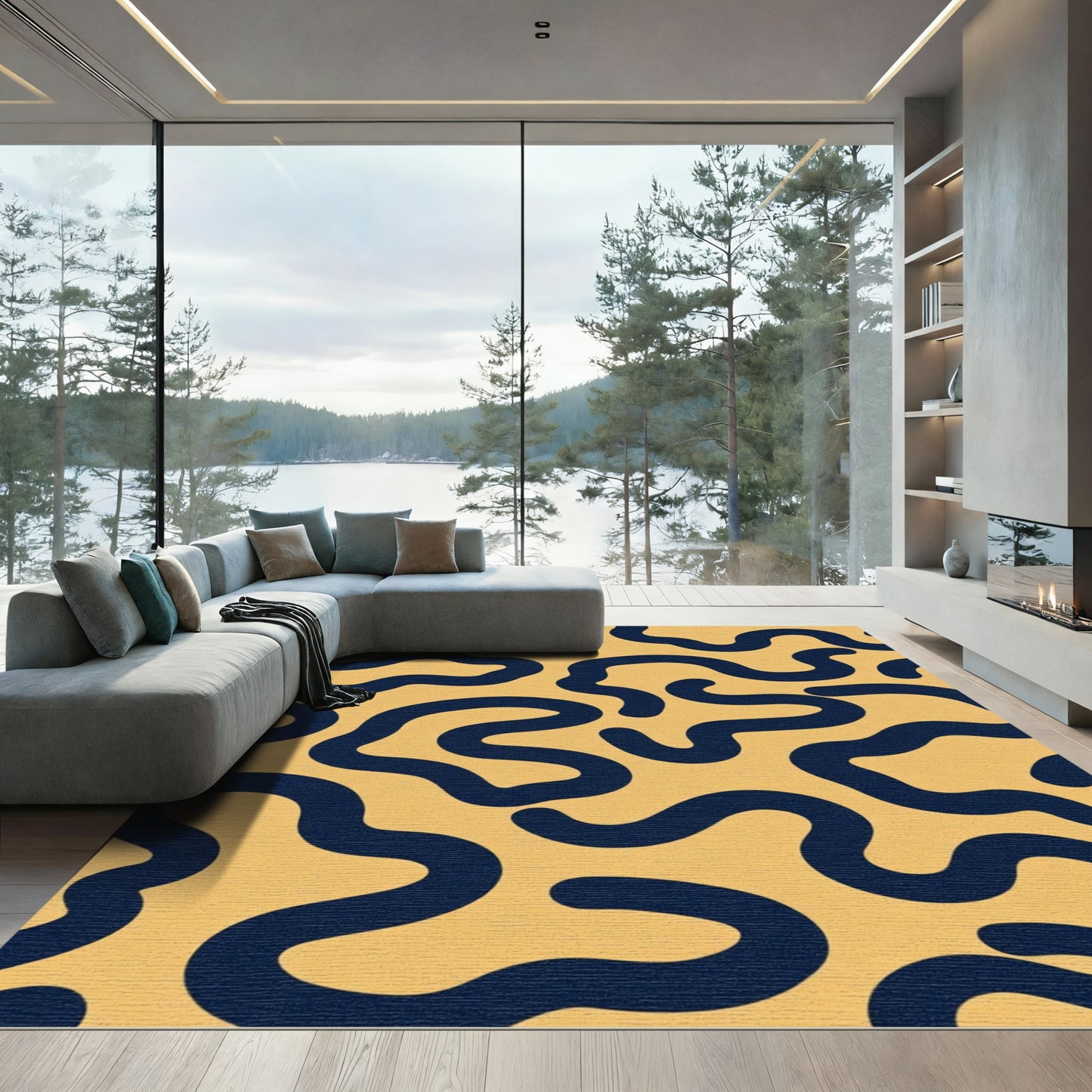 Indigo Wavy Abstract Terra Cotta Rug