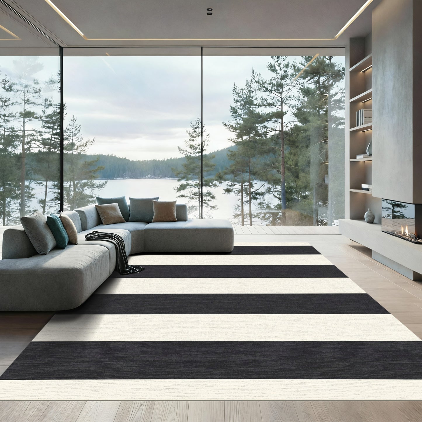 Bold Horizontal Monochrome Lines Rug