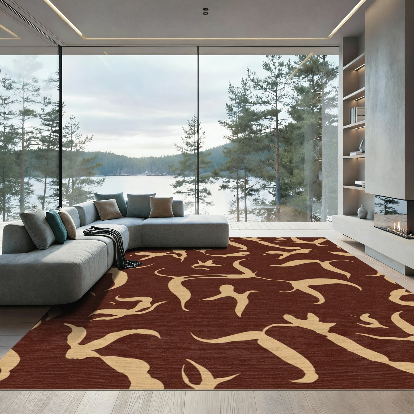 Brown Tan Abstract Organic Flow Rug