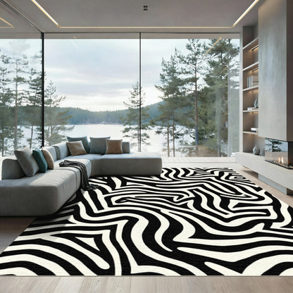 Bold Black White Abstract Stripe Rug
