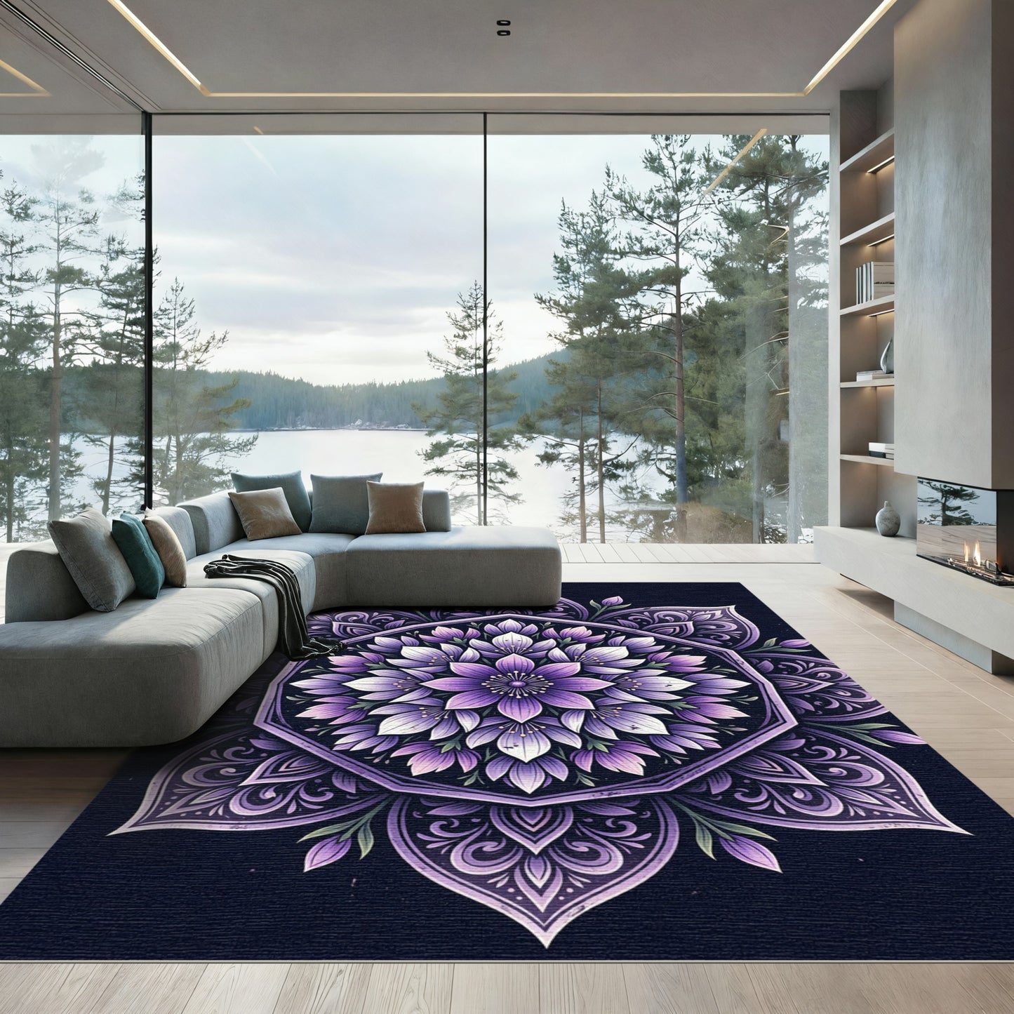 Elegant Purple Floral Mandala Medallion Rug