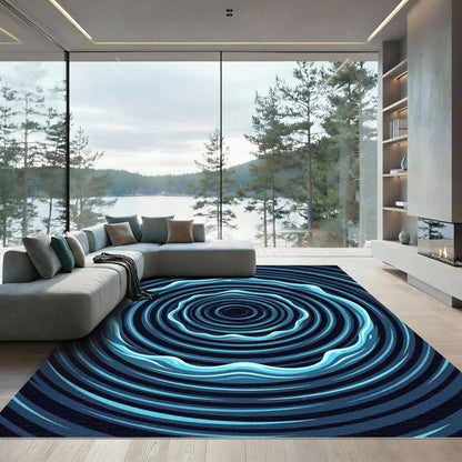 Circular Blue Water Ripples Abstract Art Rug