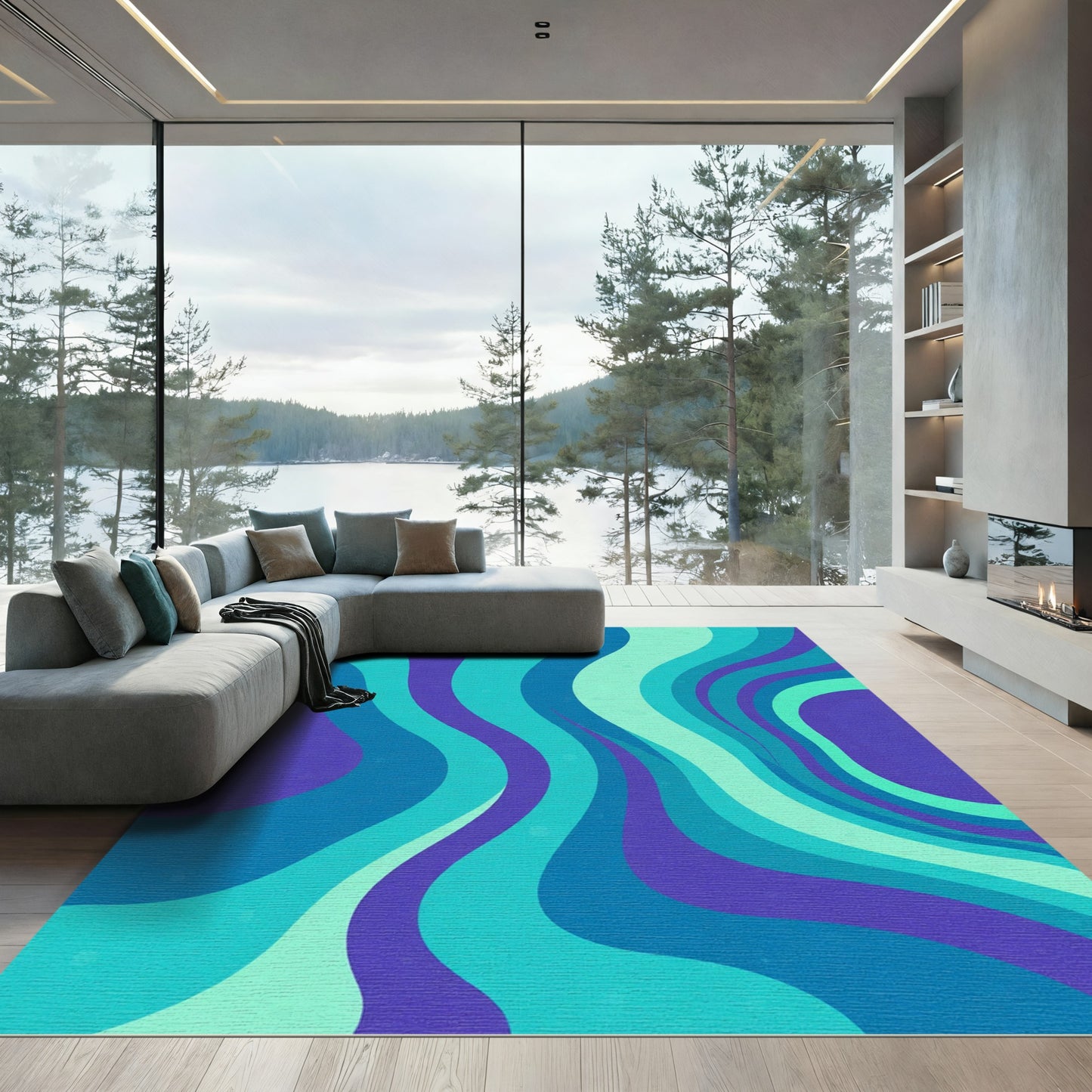 Retro Blue Aqua Swirl Rug