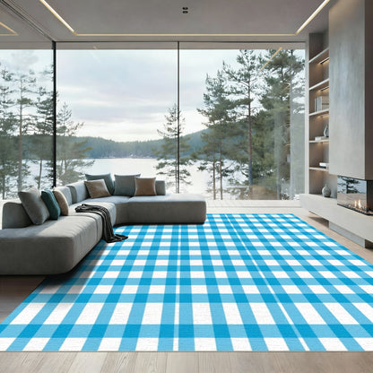 Classic Blue and White Gingham Check Rug