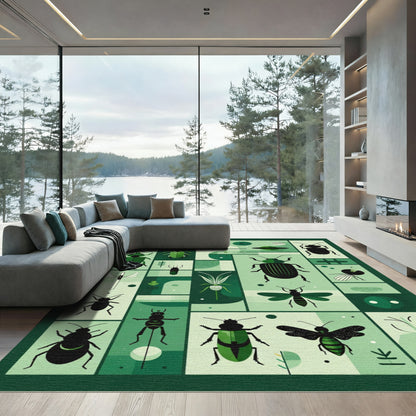 Emerald Green Insect Collage Art Rug