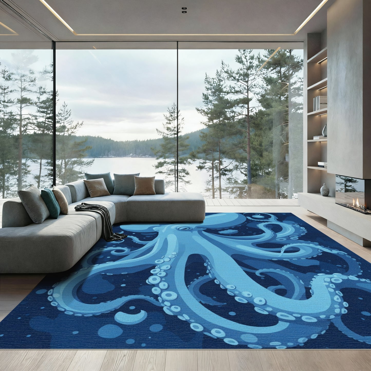 Deep Blue Deep Sea Octopus Rug