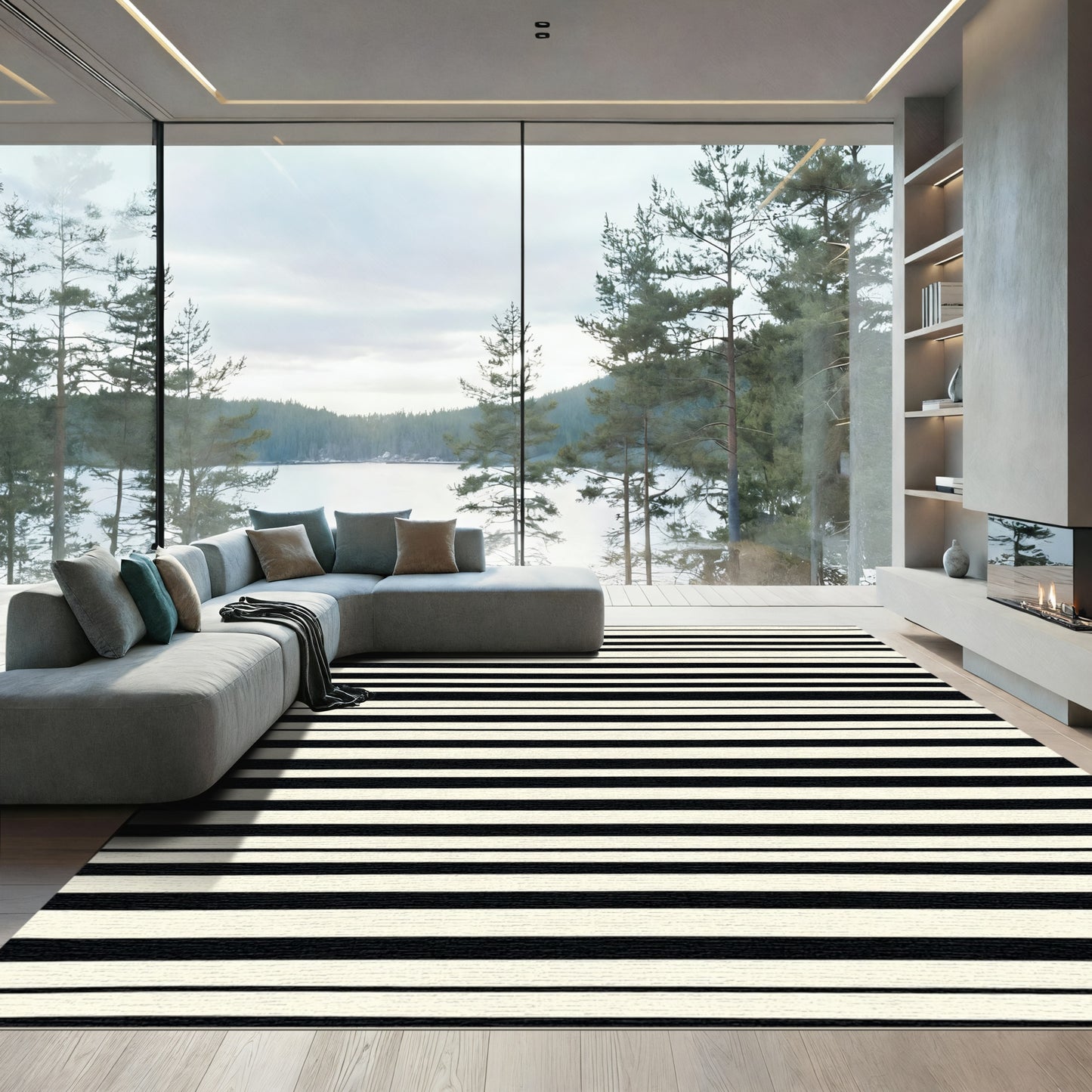 High Contrast Black White Stripes Rug