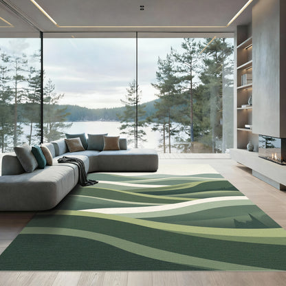 Verdant Rolling Hills Abstract Waves Rug