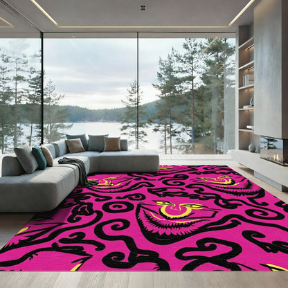 Bold Pink Grotesque Face Swirls Rug