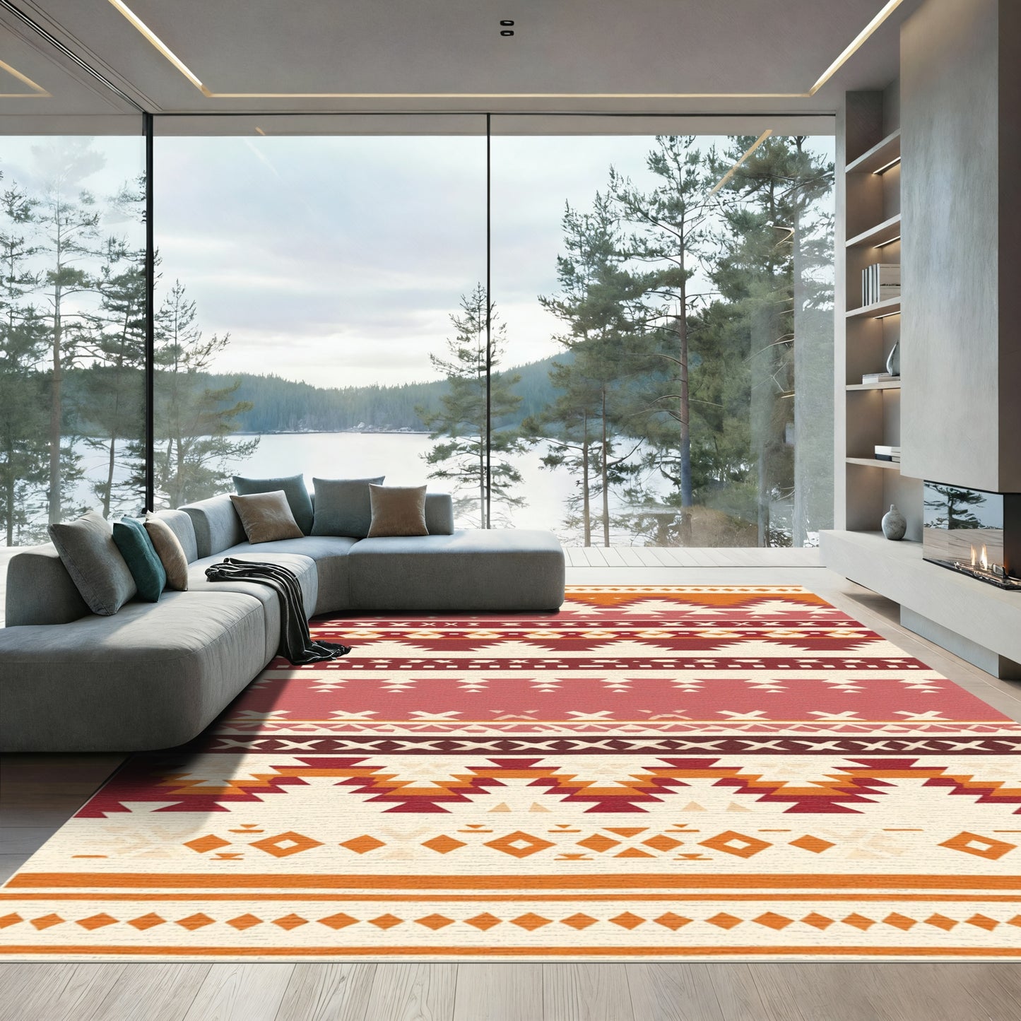 Terracotta Geometric Tribal Stripe Rug