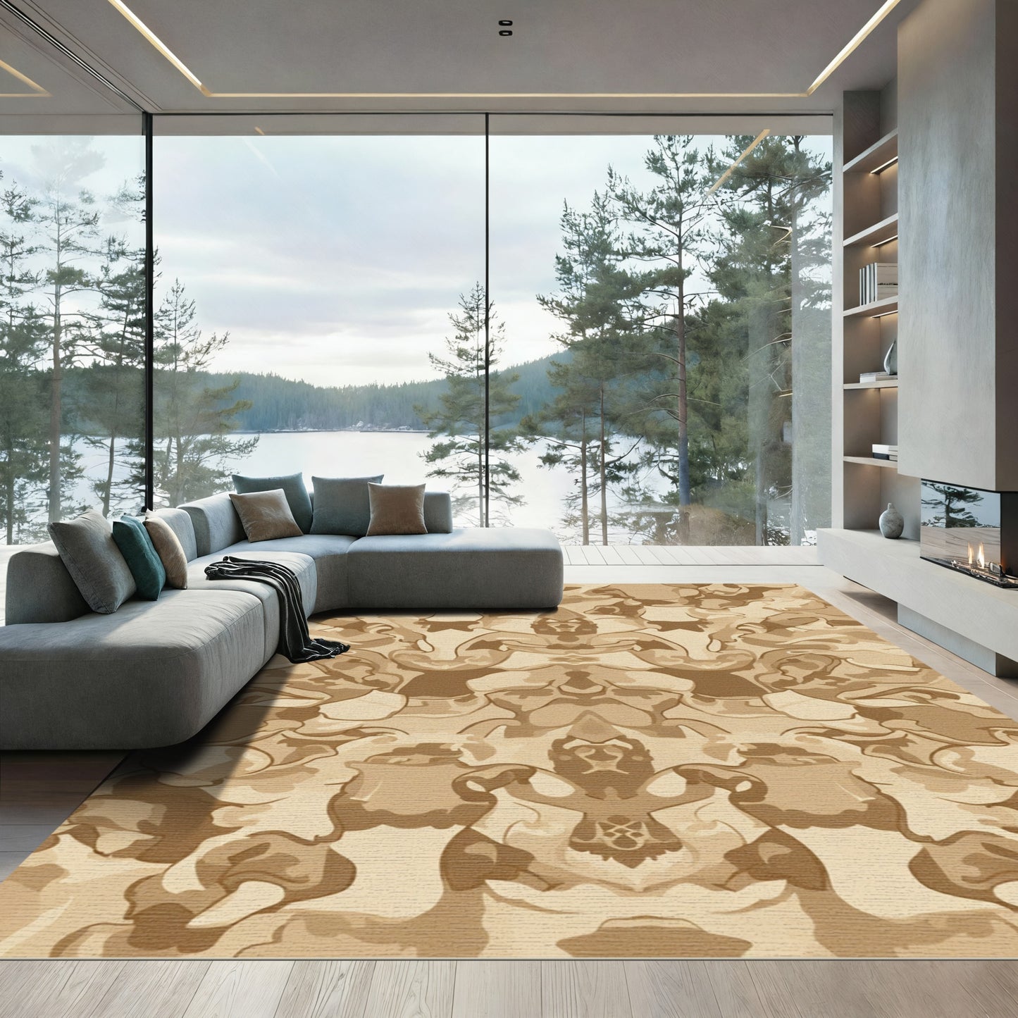 Neutral Earthy Abstract Swirl Rug