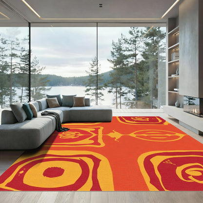 Bold Orange Red Abstract Contemporary Squares Rug