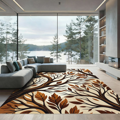 Earthy Brown Autumn Tree Branches Rug