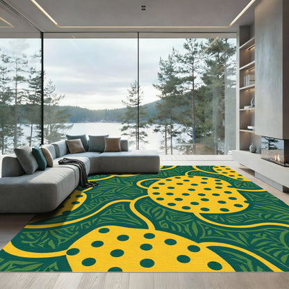 Yellow Polka Dot Botanical Swirls Rug