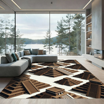 Isometric Brown Mayan Pyramid Step Rug