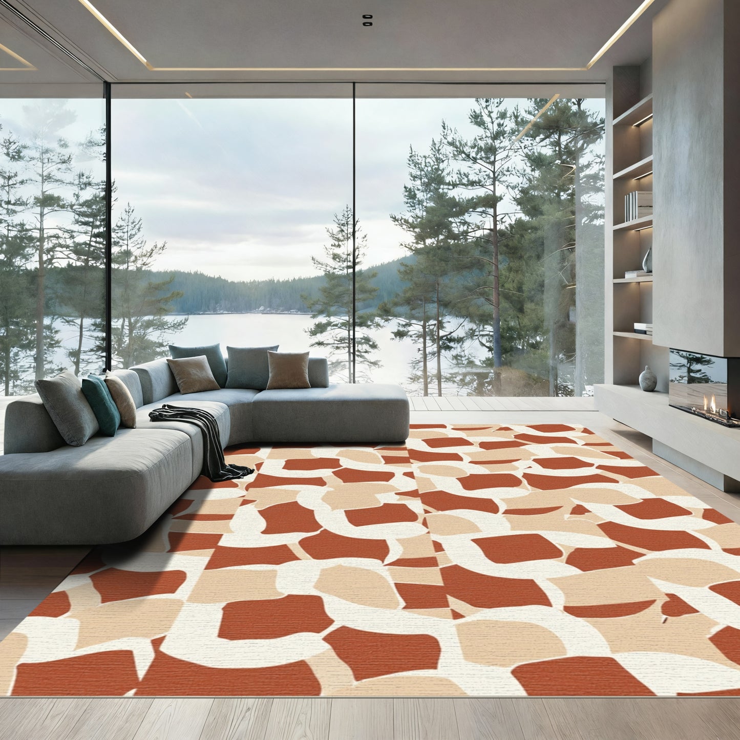 Terracotta Abstract Organic Form Rug
