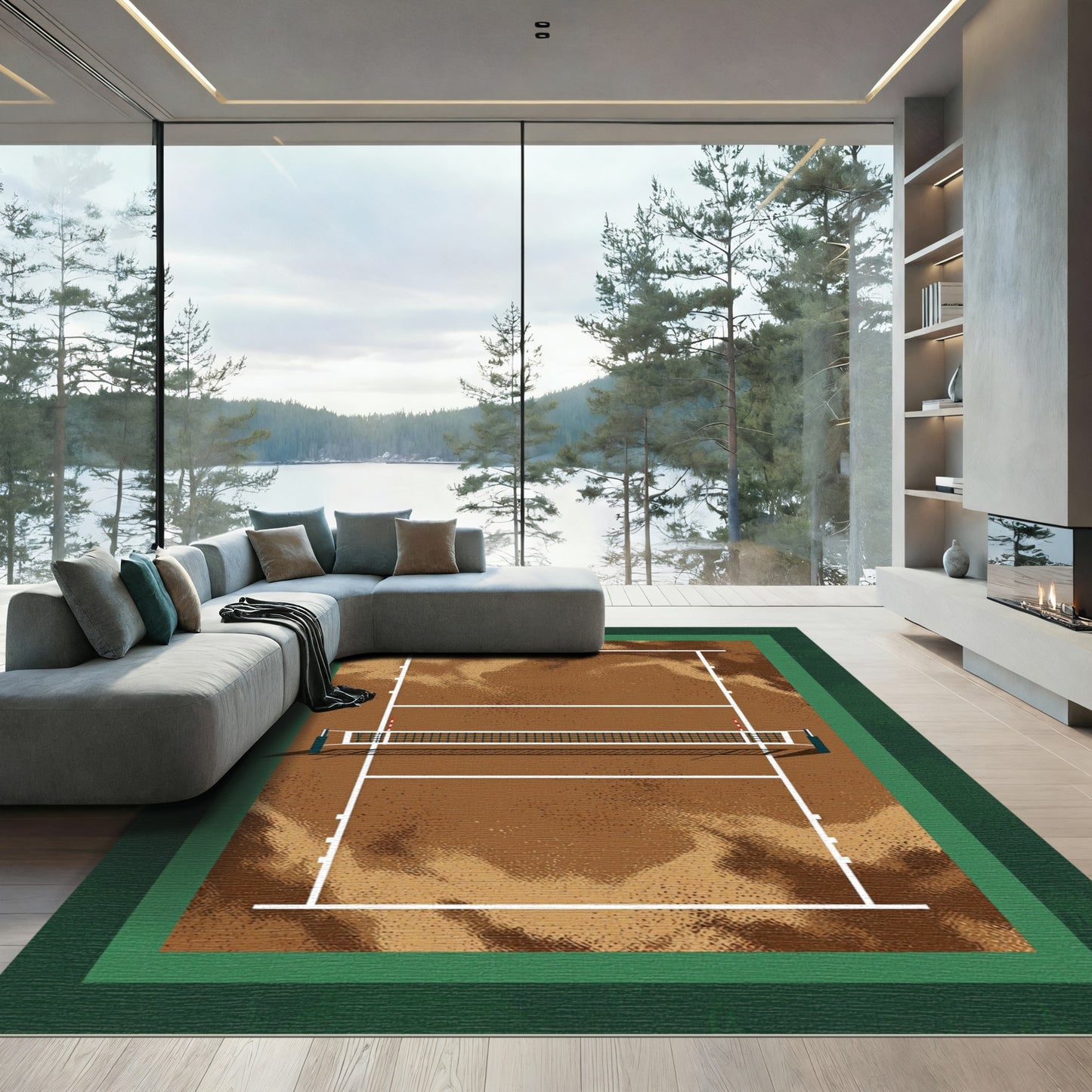 Abstract Clay Court Tennis Lines Rug