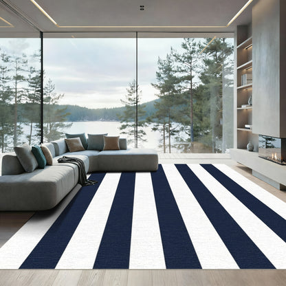 Bold Navy White Vertical Stripe Rug