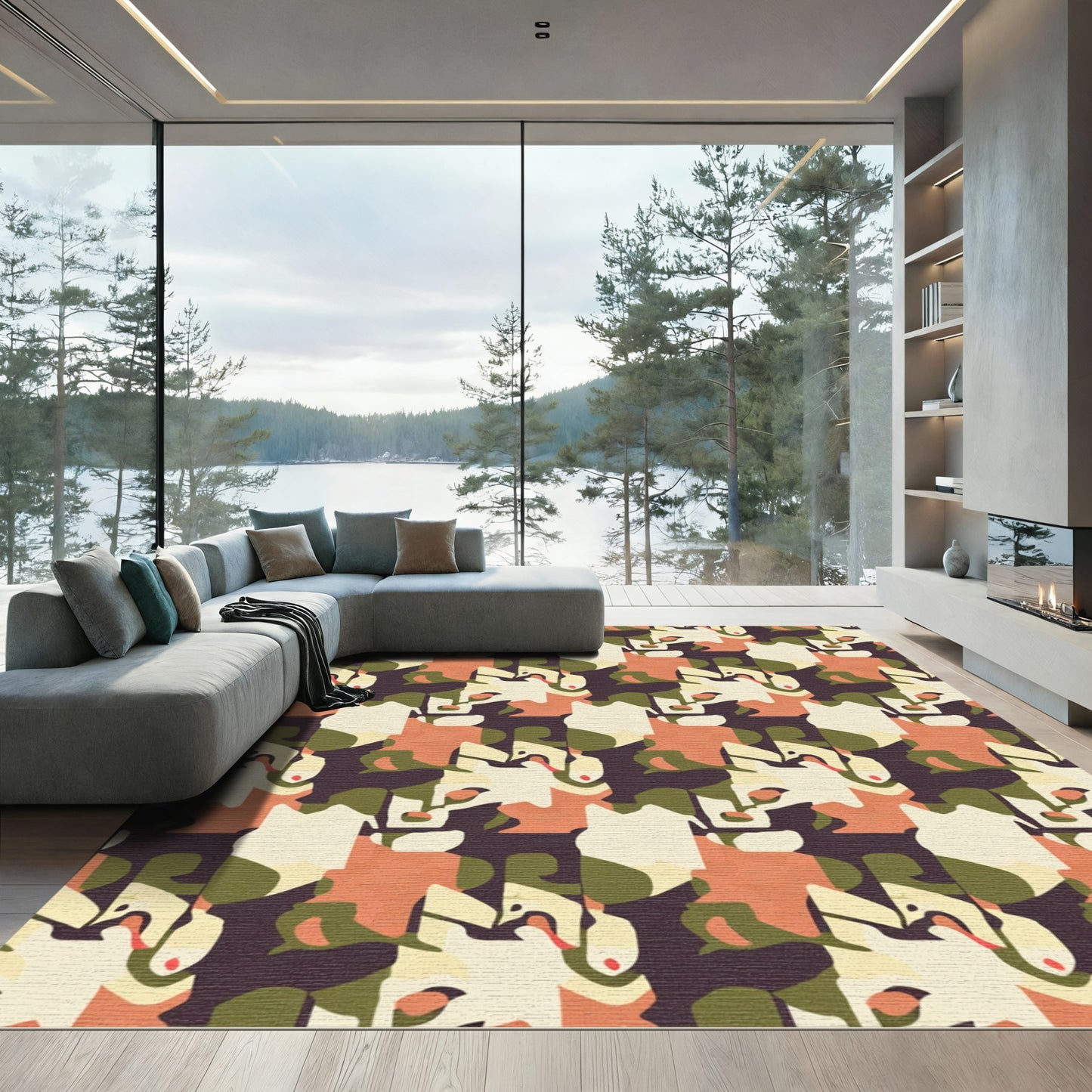 Earthy Ochre Geometric Interlock Rug