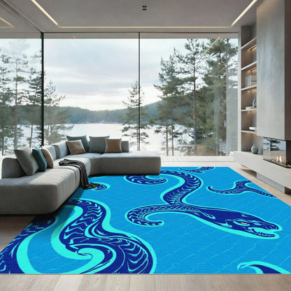Oceanic Blue Serpent Swirl Rug
