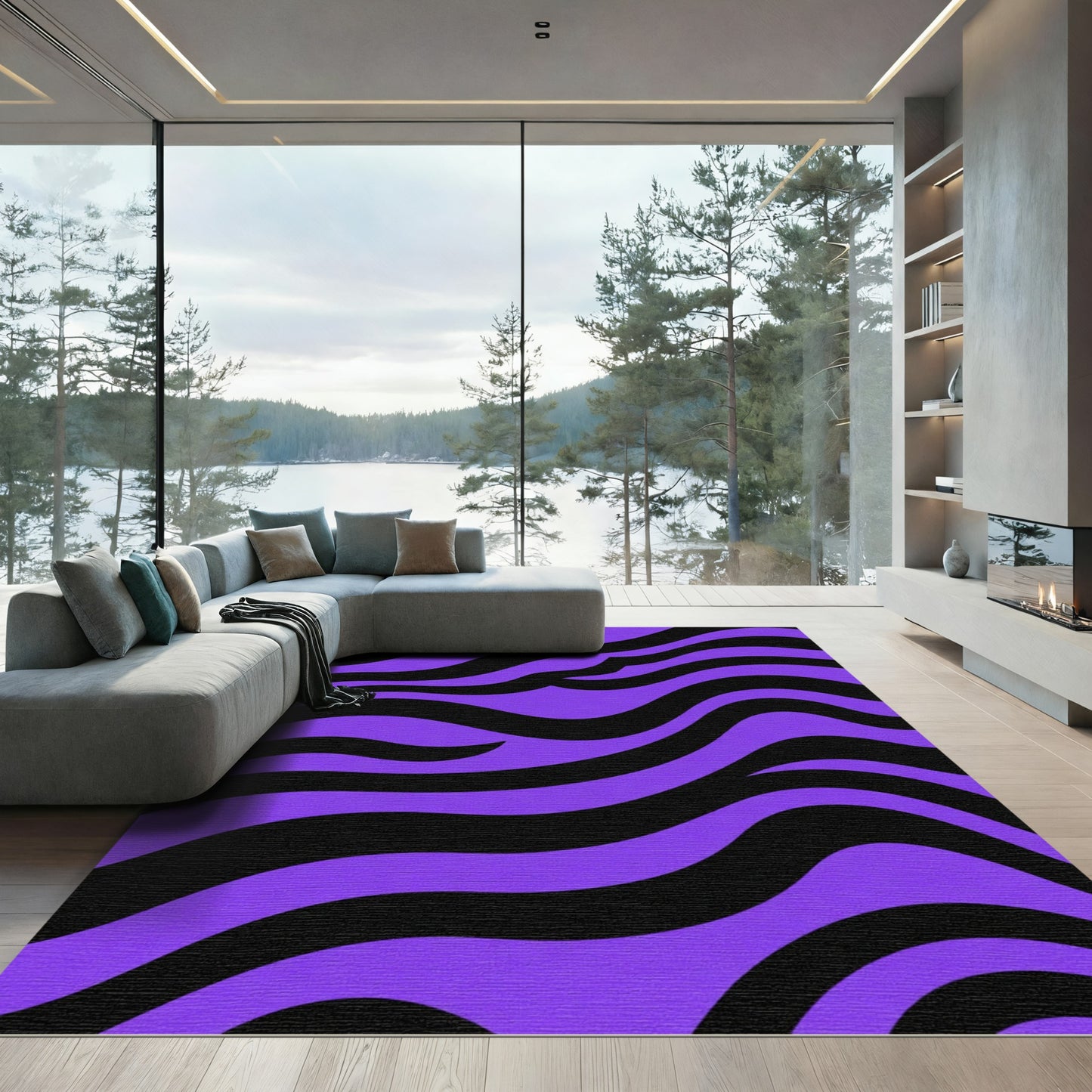 Purple Black Bold Wavy Stripes Rug