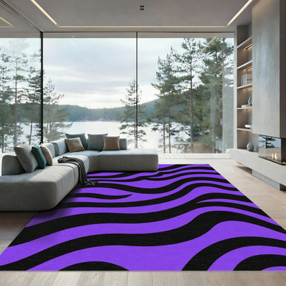 Purple Black Bold Wavy Stripes Rug