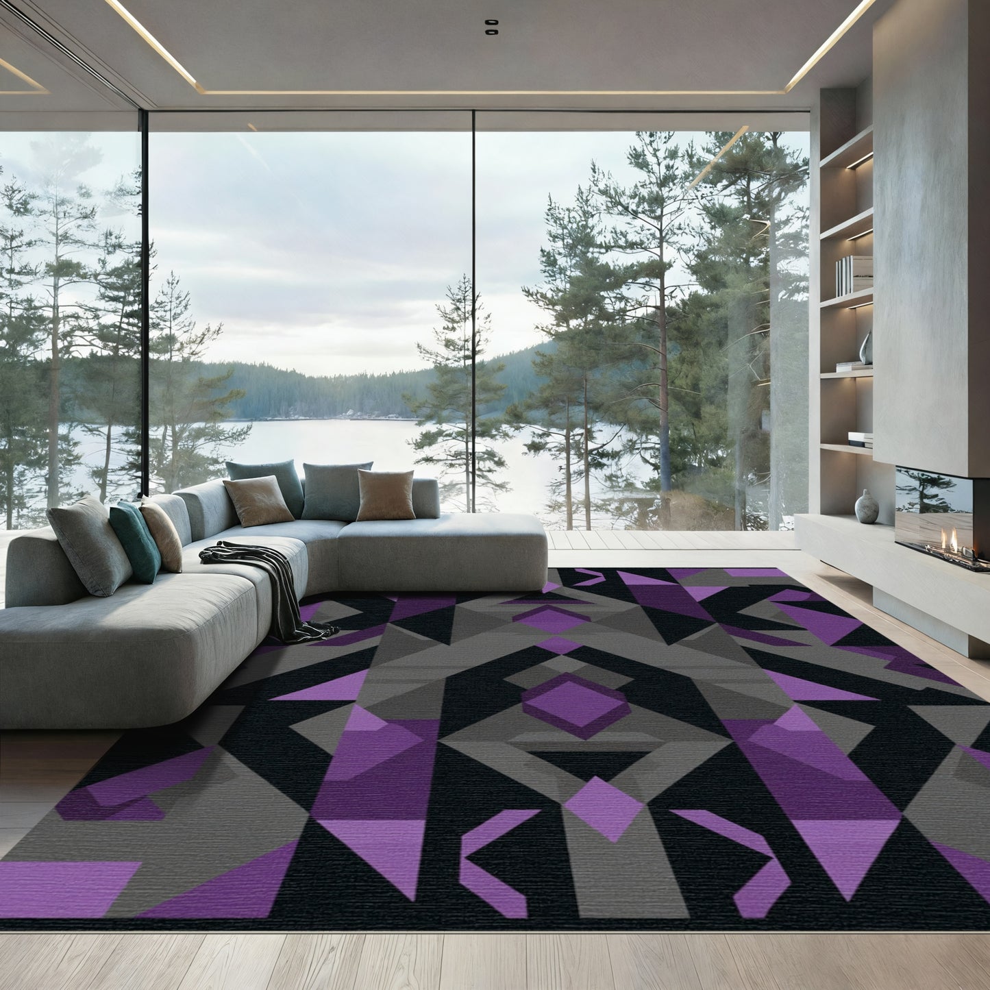 Abstract Geometric Diamond Purple Overlay Rug