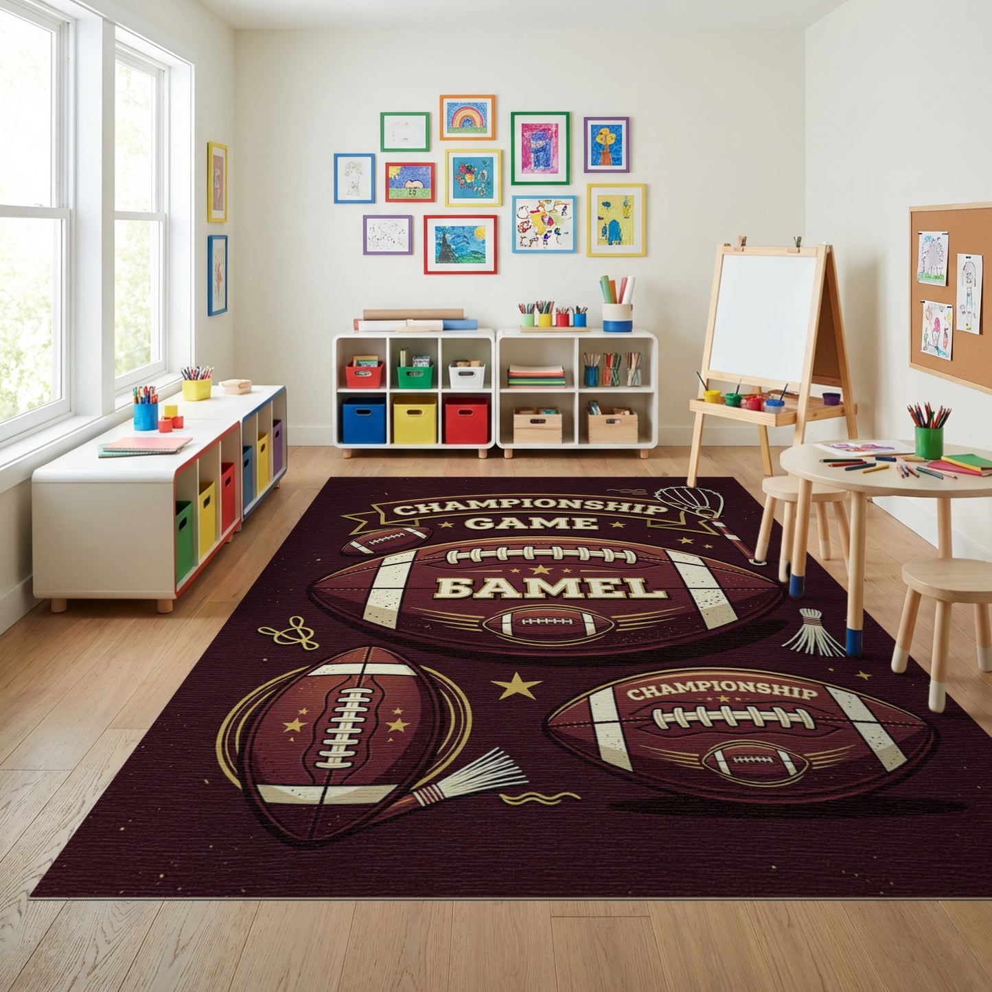 Retro Maroon Gold Football Championship Rug