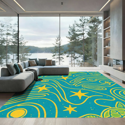 Turquoise Sea Turtle Swirl Starfish Rug