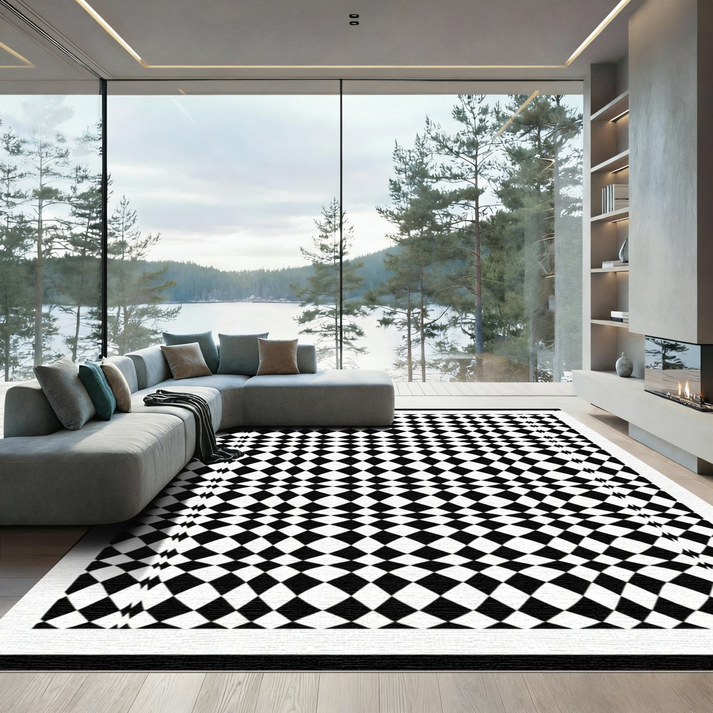 Bold Black White Diamond Weave Rug
