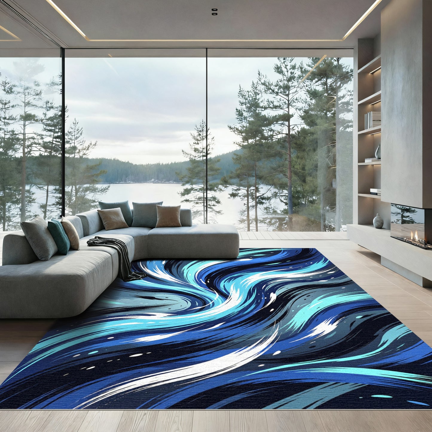 Dynamic Blue Swirl Motion Abstract Rug