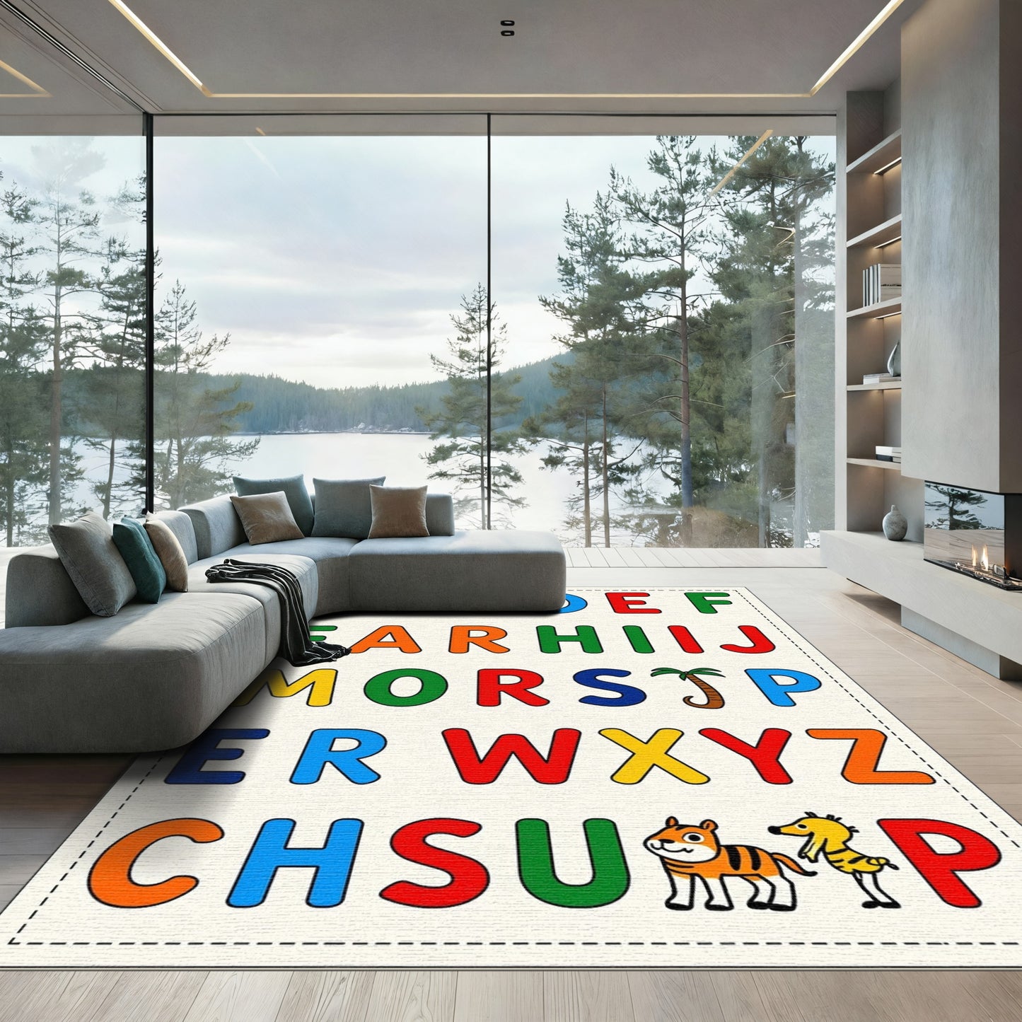 Alphabet Animals Vivid Color Blocks Rug