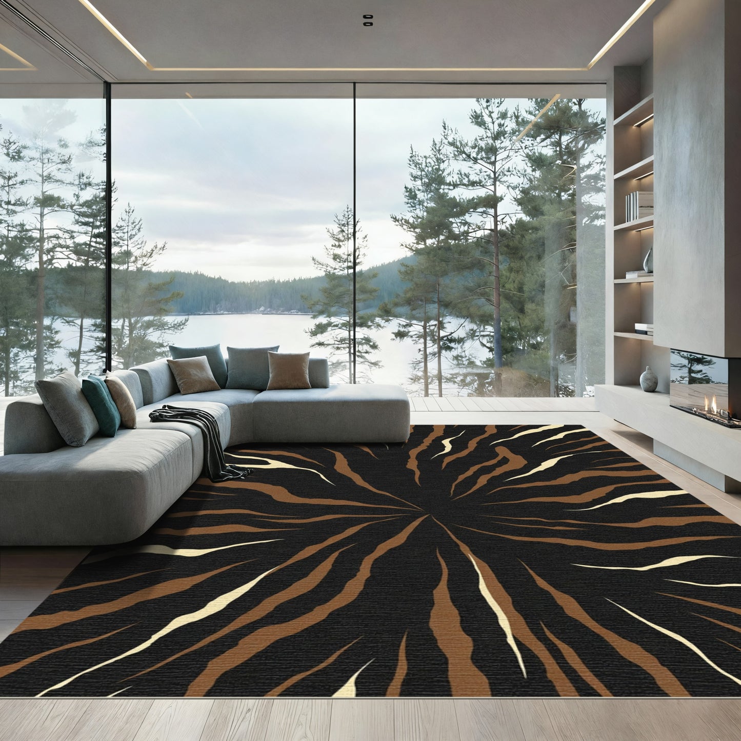 Brown Cream Radial Stripe Rug