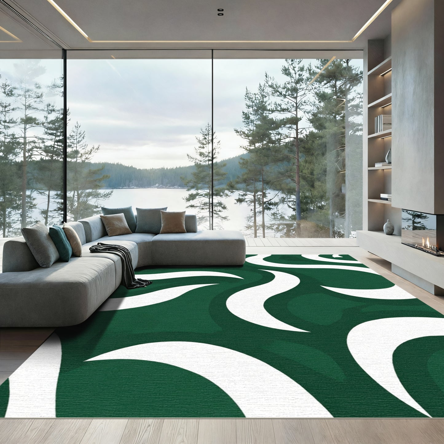Emerald Green White Swirl Rug