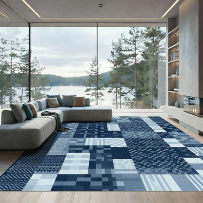 Indigo Patchwork Geometric Rectangle Rug