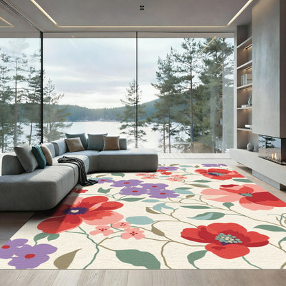 Bold Red Floral Garden Vines Rug