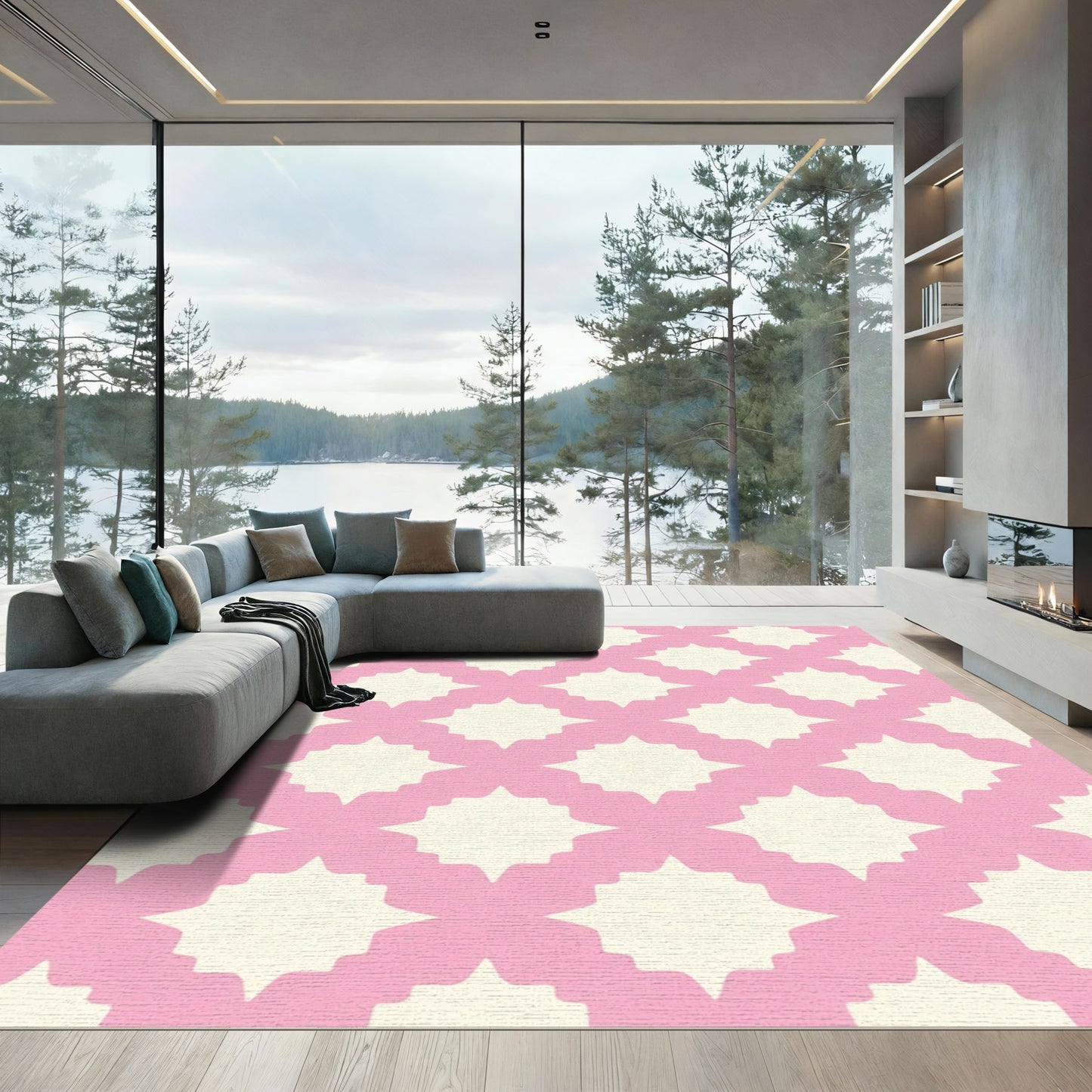 Pink Ivory Quatrefoil Geometric Rug