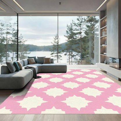 Pink Ivory Quatrefoil Geometric Rug